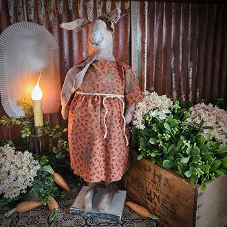 Girl Rabbit Doll in Rustic Floral Dress