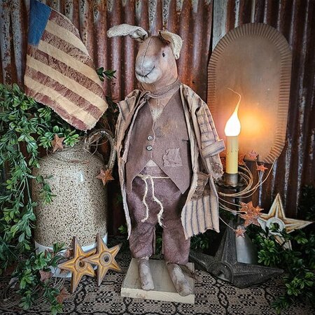 Boy Rabbit Doll in Blue Ticking Coveralls