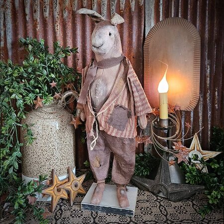 Boy Rabbit Doll in Red Ticking Jacket