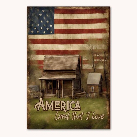 Log Cabin America Garden Flag