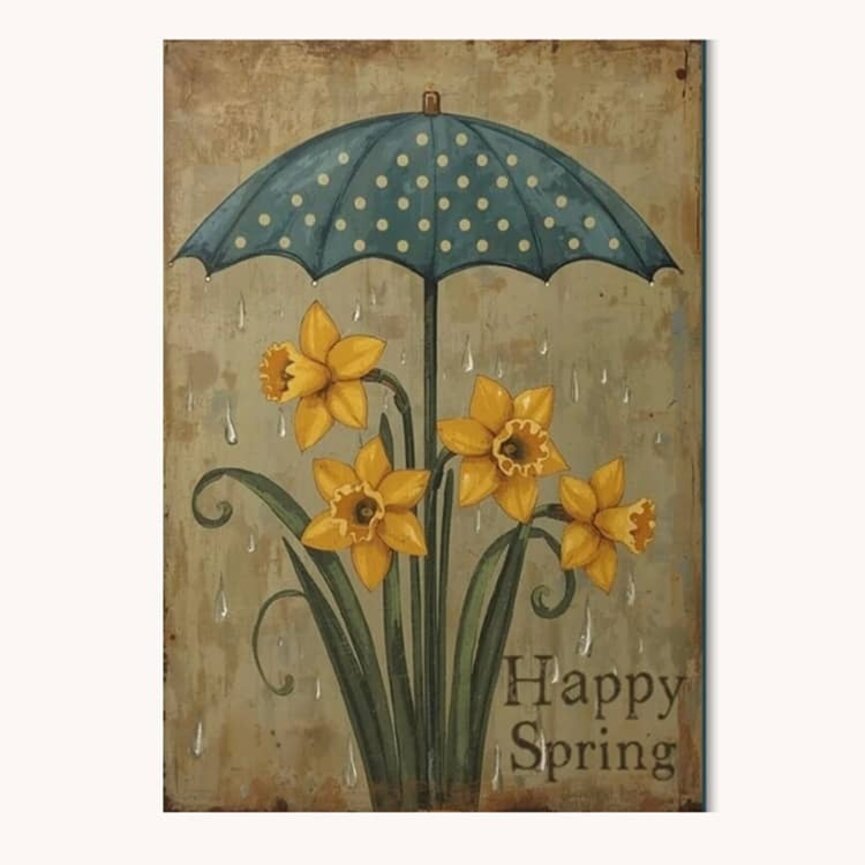 Happy Spring Umbrella Double Sided Garden Flag - 12.5 W x 17.25 T