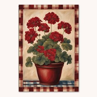 Plaid Border Geranium Pot Garden Flag