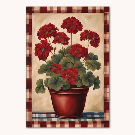Plaid Border Geranium Pot Garden Flag