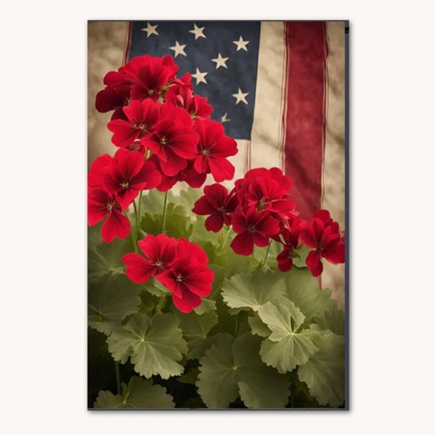 Geraniums & Americana Flag Double Sided Garden Flag - 17.25" x 12.5"