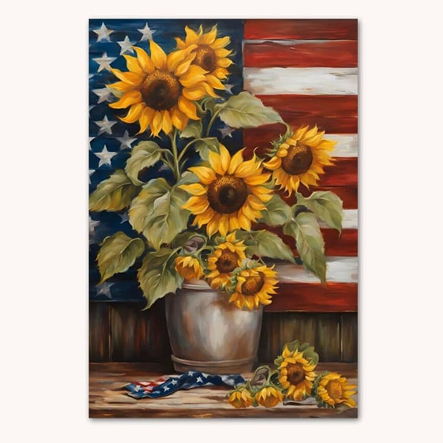 Patriotic Tin with Sunflowers Double Sided Garden Flag - 12.5" x 17.25"