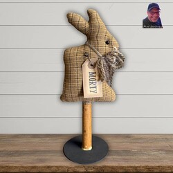 Brown Plaid Rabbit On Spool - 11"
