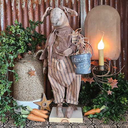 Boy Rabbit W/Blue Ticking Coveralls Brown Shirt Holding Carrots for Sale 19" T