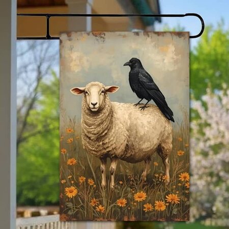 Primitive Sheep & Crow Yard Flag Double Sided - Large