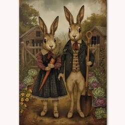 Primitive Rabbit Couple Yard Flag Double Sided - 28" x 40"