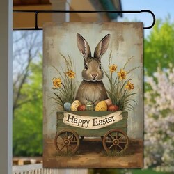 Happy Easter Bunny Cart Double Sided Yard Flag Large 28 x 40
