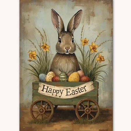 Happy Easter Bunny Cart Yard Flag