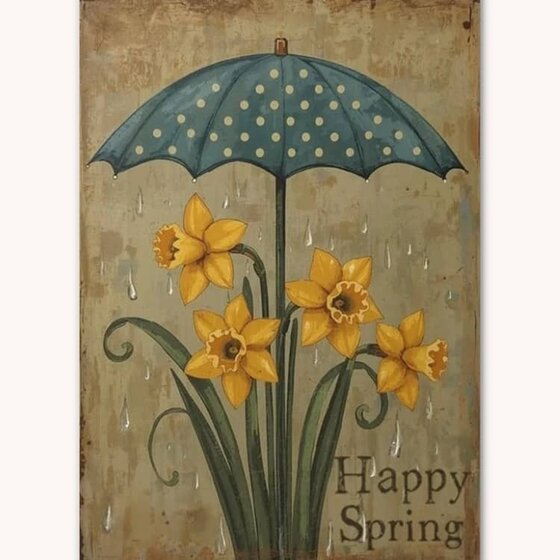 Happy Spring Umbrella Yard Flag