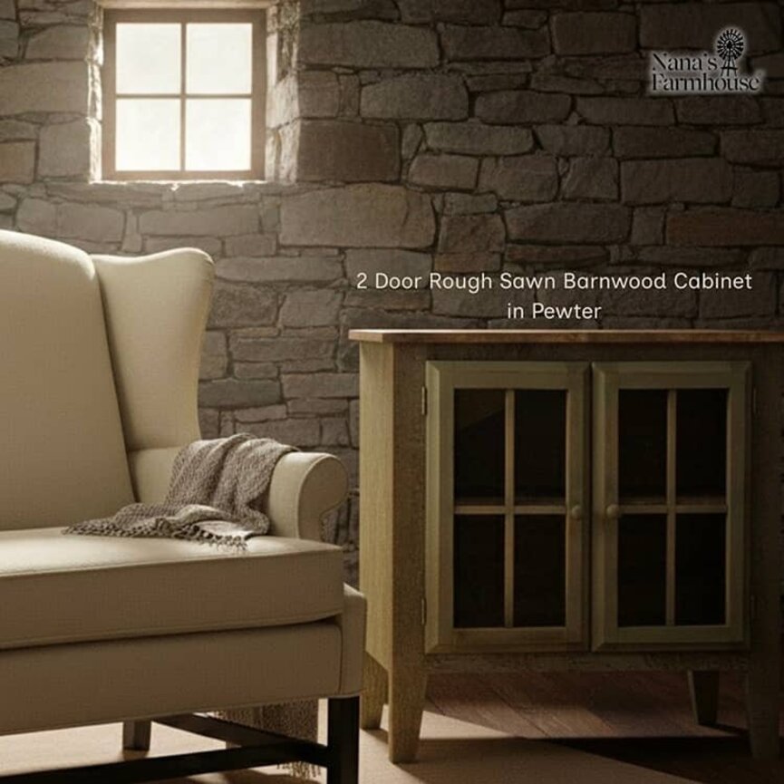 2 Door Rough Sawn Barnwood Cabinet in Pewter- 36" x 36" x 12.5"