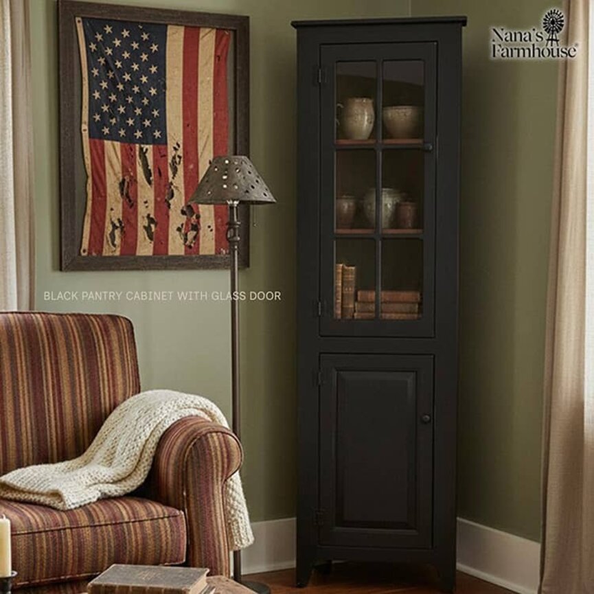 Black Pantry Cabinet with Glass Door