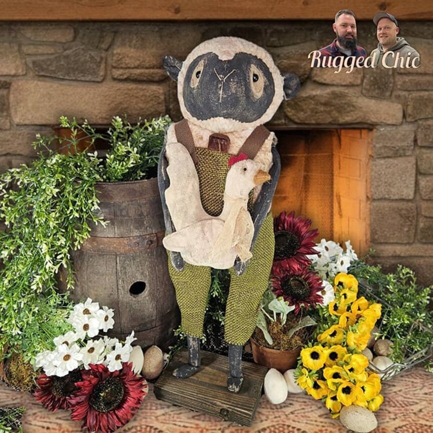 Boy Sheep Green Coveralls Holding Chicken - 28"