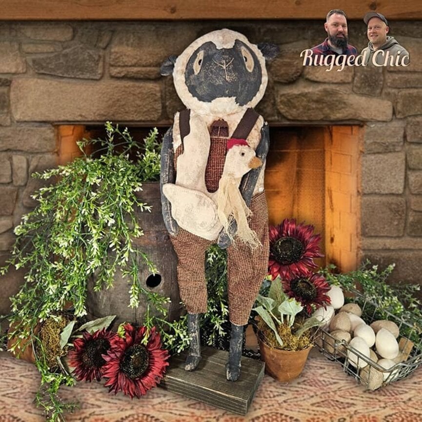 Boy Sheep Brown Coveralls Holding Chicken - 28"