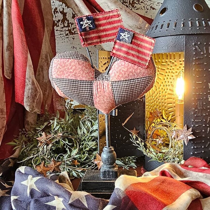 Quilted Heart Spindle with Flags - 7.5" W x 3.5" D x 13.5" T