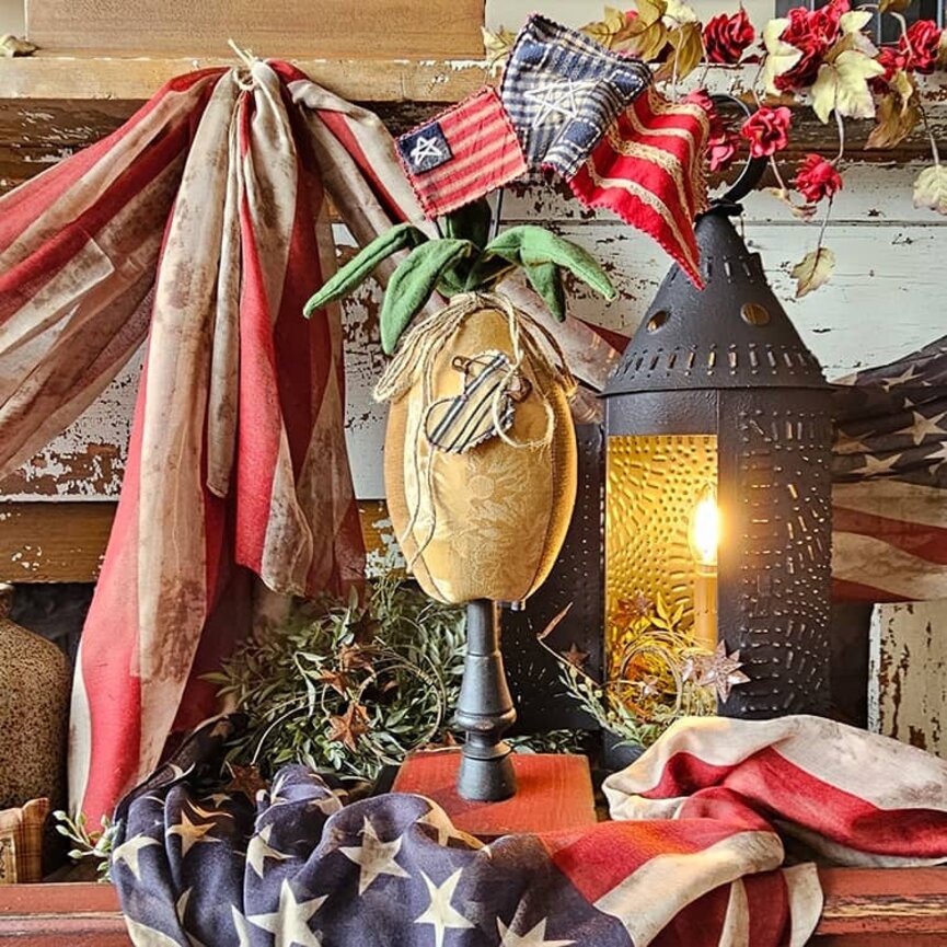 Patriotic Pineapple Spindle with Flags - 25"
