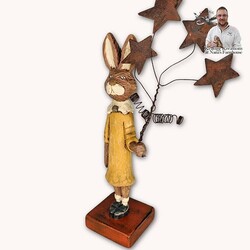Hand Carved Handful of Stars Girl Rabbit - 9.75"