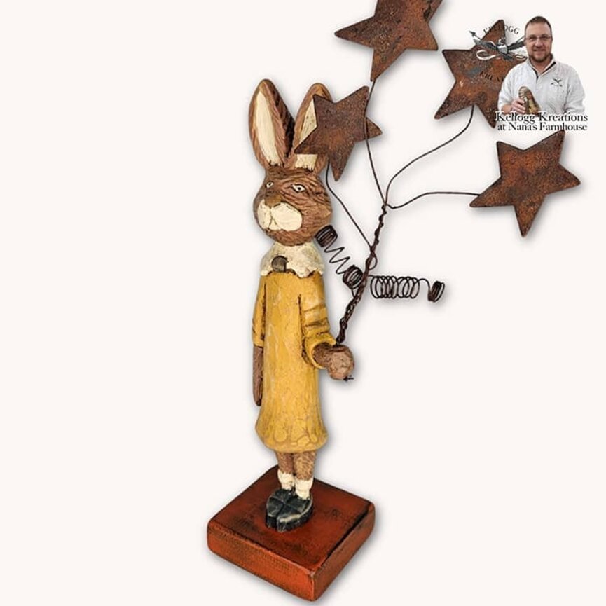 Hand Carved Handful of Stars Girl Rabbit - 9.75"