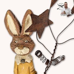 Hand Carved Handful of Stars Girl Rabbit - 9.75"