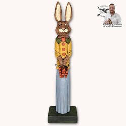 Hand Carved Girl Rabbit with Carrots - 11.5"