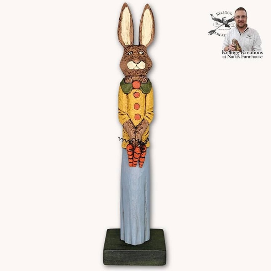 Hand Carved Girl Rabbit with Carrots - 11.5"