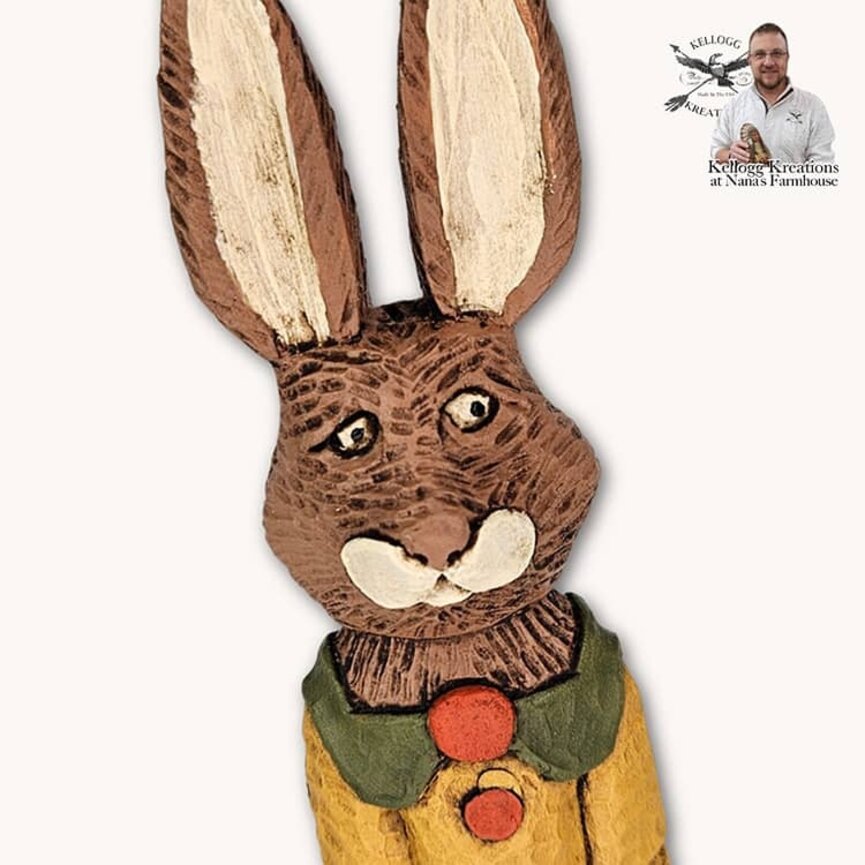 Hand Carved Girl Rabbit with Carrots - 11.5"