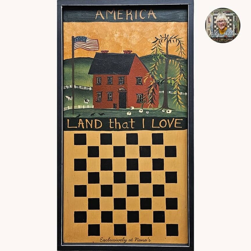 America Land That I Love with House & Flagpole Checkerboard  - 11" x 19"