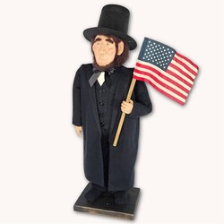 Abe Lincoln Black Suit Top Hat Holding American Flag Doll - 24"