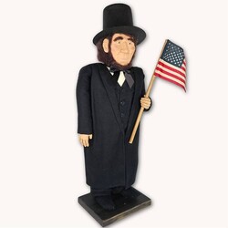 Abe Lincoln Black Suit Top Hat Holding American Flag Doll - 24"