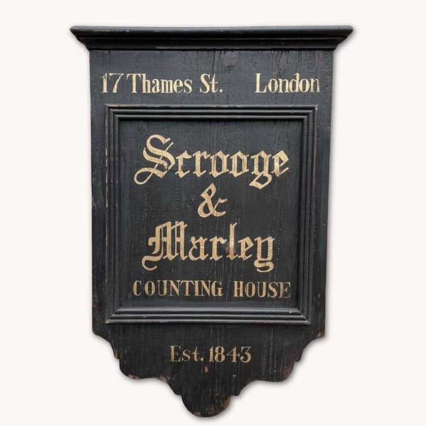 Scrooge & Marley Counting House Handpainted Black Board Sign - 23.75" x 32"