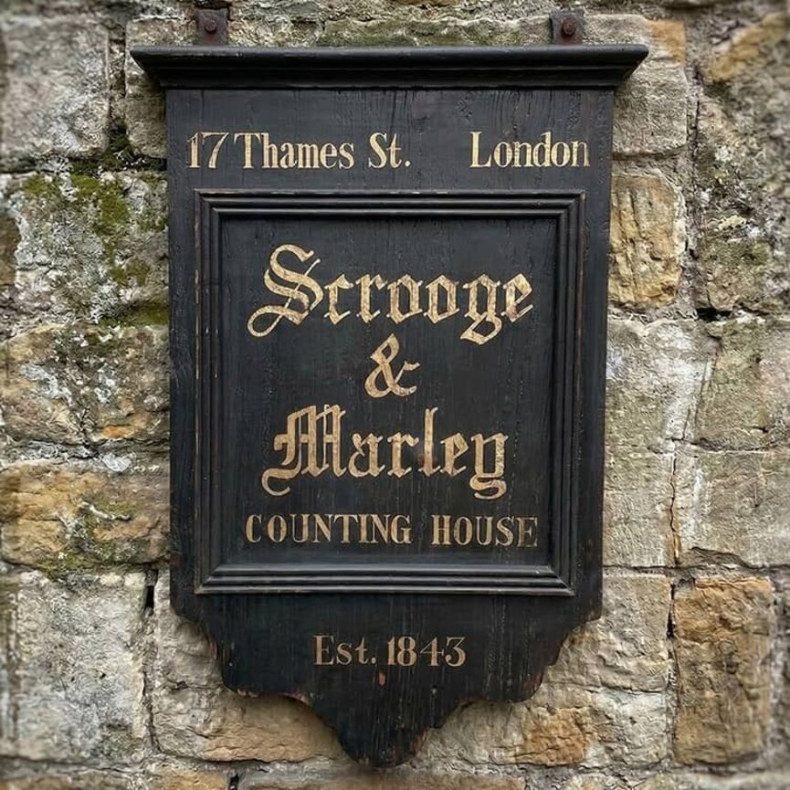 Scrooge & Marley Counting House Handpainted Black Board Sign - 23.75" x 32"