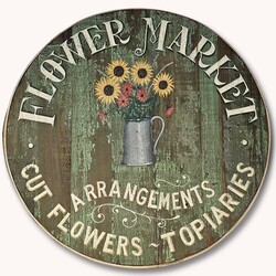 Flower Market Handpainted Board Sign Round - 26"