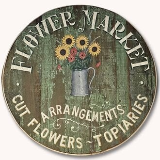 Flower Market Handpainted Board Sign Round