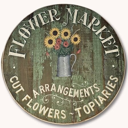 Flower Market Handpainted Board Sign Round