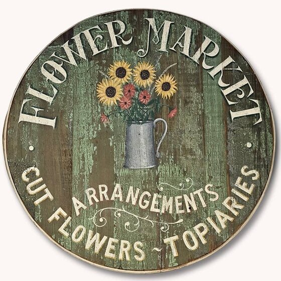 Flower Market Handpainted Board Sign Round