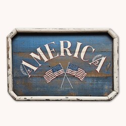 America Wood Sign with Flags & Stars - 41.5" x 8.5"