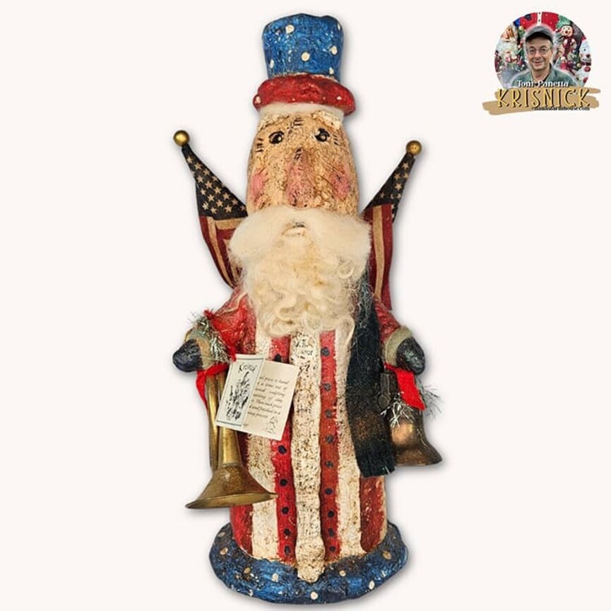 Krisnick - Uncle Sam with Liberty Bell Stars Stripes Horn & Flags - 16" x 6"
