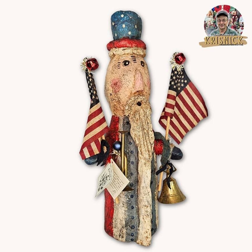 Krisnick Uncle Sam with Sculpted Beard Flags Horn & Bell - 16"