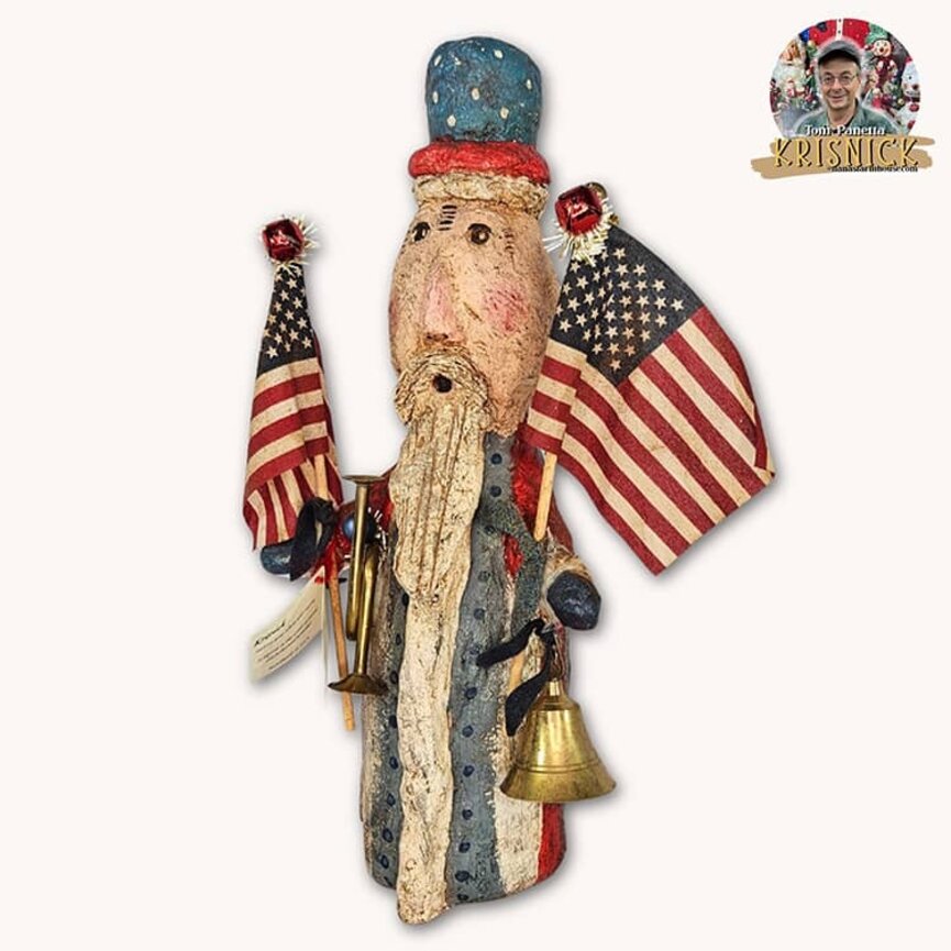 Krisnick Uncle Sam with Sculpted Beard Flags Horn & Bell - 16"