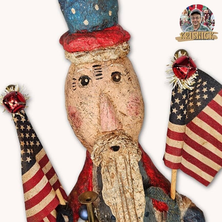 Krisnick Uncle Sam with Sculpted Beard Flags Horn & Bell - 16"