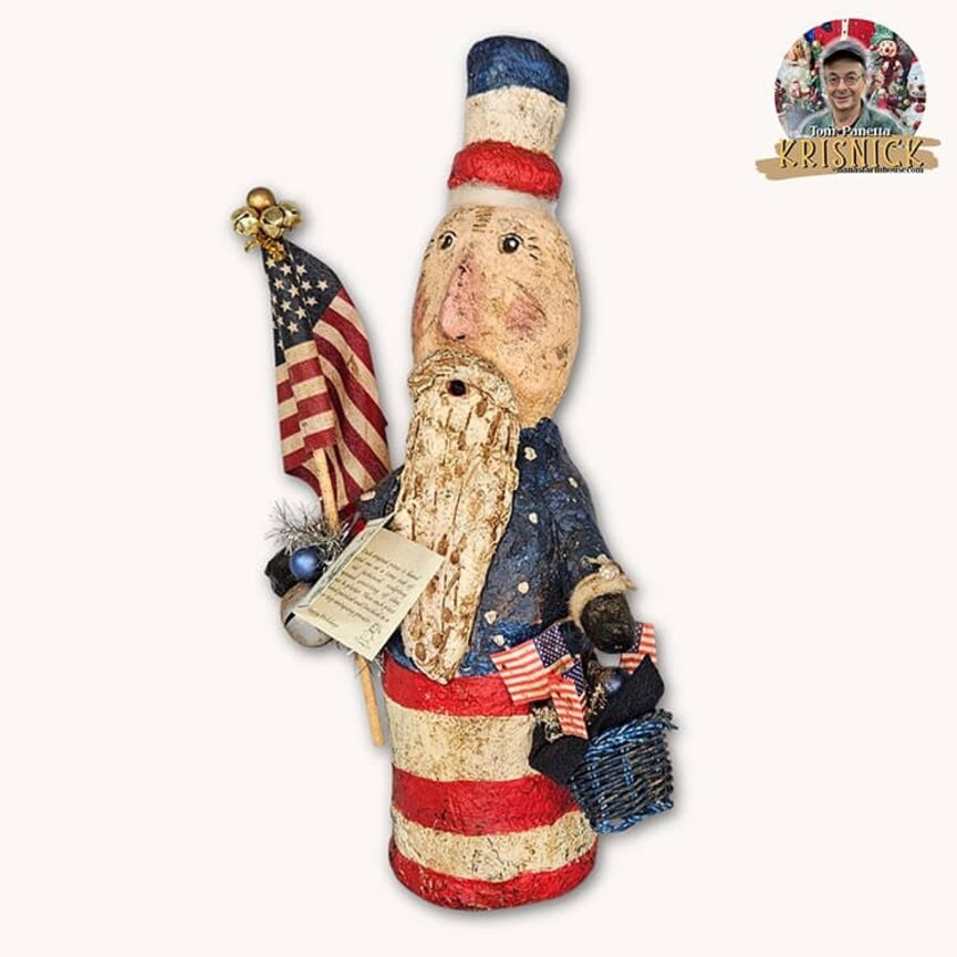 Krisnick Uncle Sam with Flag & Blue Basket - 14.5"