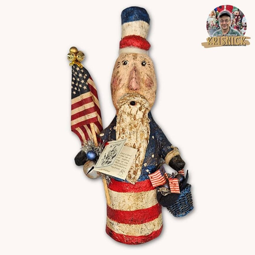 Krisnick Uncle Sam with Flag & Blue Basket - 14.5"