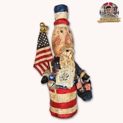 Krisnick Uncle Sam with Flag & Blue Basket - 14.5"