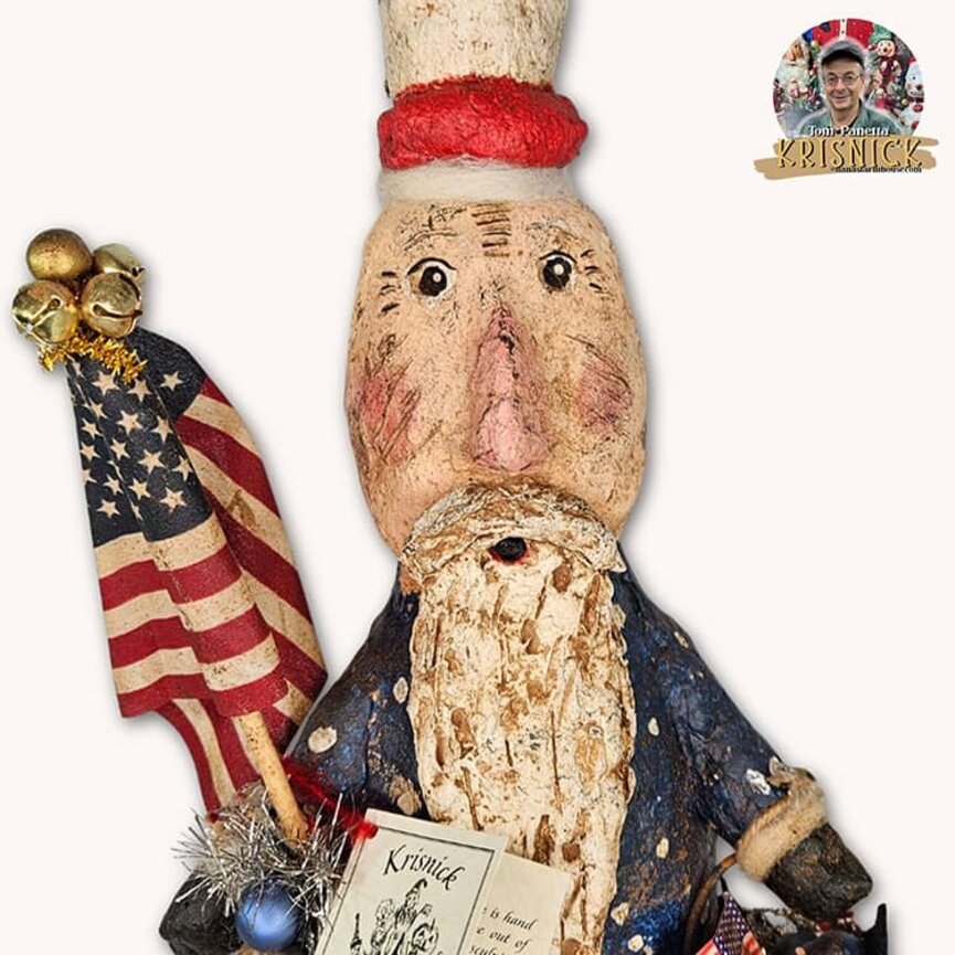 Krisnick Uncle Sam with Flag & Blue Basket - 14.5"
