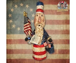 Uncle Sam Figurine with Flag & Blue Basket | Nana's Farmhouse