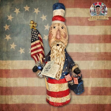 Uncle Sam with Flag & Blue Basket