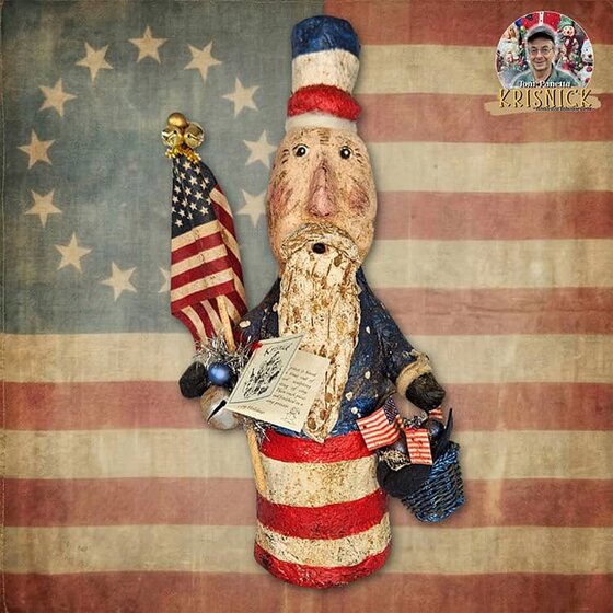 Uncle Sam with Flag & Blue Basket