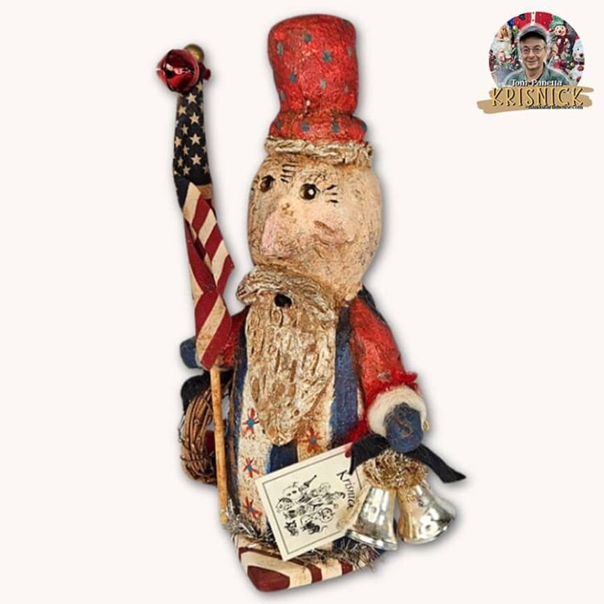 Krisnick Uncle Sam on Wood Heart with Bells - 11"